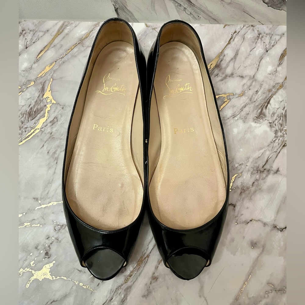 Christian Louboutin Black Peep Toe Flats - Picture 3 of 4
